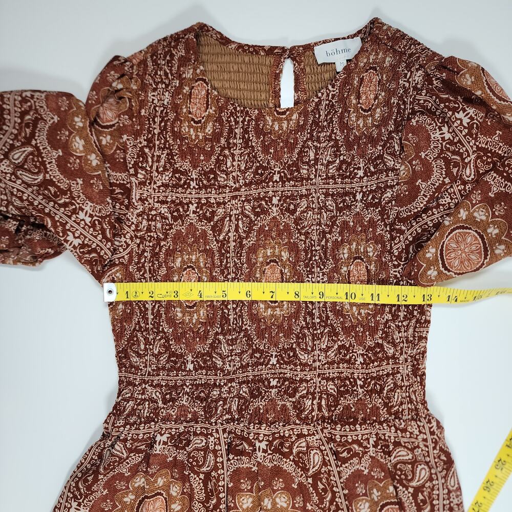 BOHME Boho Y2K Festival Paisley Peasant‎ Smocked Mini Dress M - Picture 8 of 11